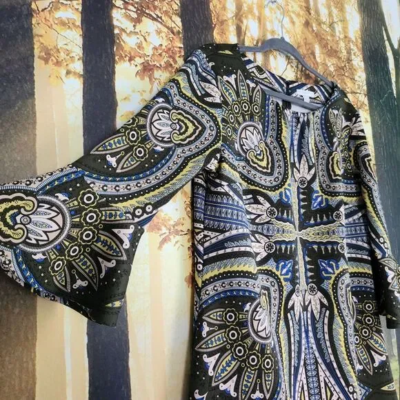 Retro Belle Sleeve Dress NY & Company Size XL Stretch Green Gogo Costume Hippy - Picture 2 of 14